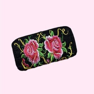 Large Floral Embroidered Two Zipper Wallet